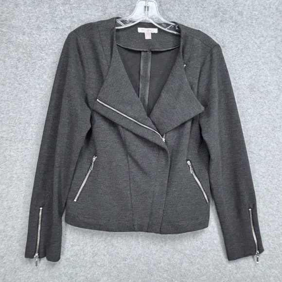 Roz & Ali Jackets & Blazers - Roz Ali Moto Knit Jacket Size‎ Medium Gray Zip Front Y2K Edgy Chic Grunge